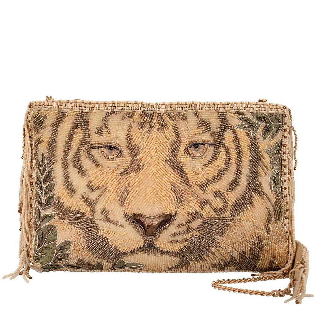 NEW MARY FRANCES women's savage beaded crossbody bag in tiger face